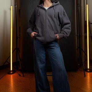 **SOLD** TNA Charcoal Gray Cozy Af Fleece zip-up hoodie.